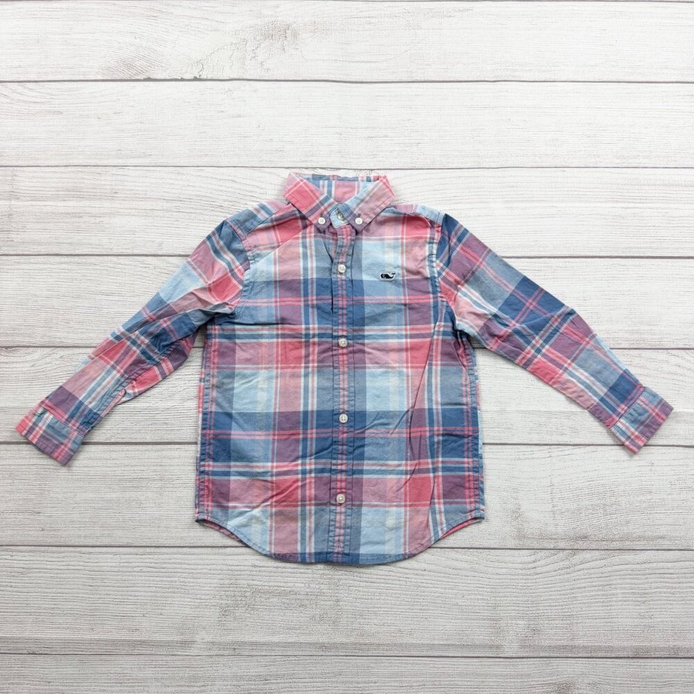 Vineyard Vines Toddler Boys Button Down Shirt Blue Pink Plaid Long Sleeve 3T